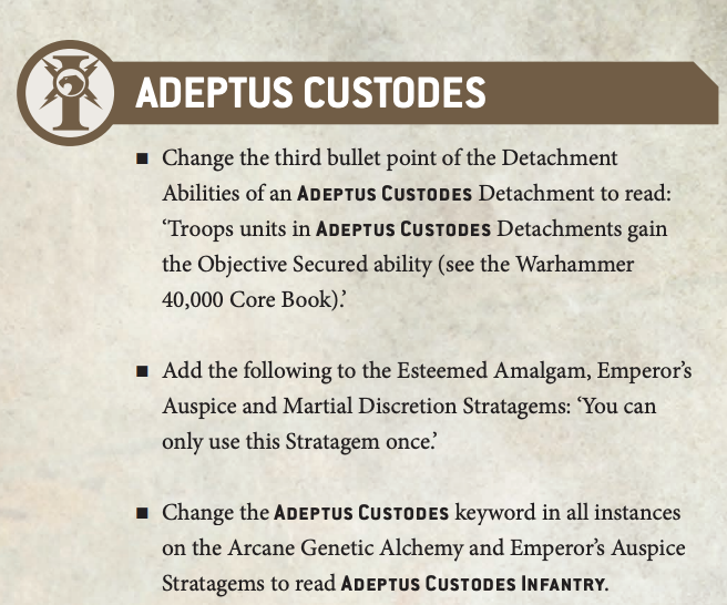 Adeptus Custodes June Dataslate 2022